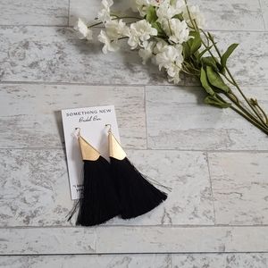 Gold fashion earrings. Black fringe. Nwt